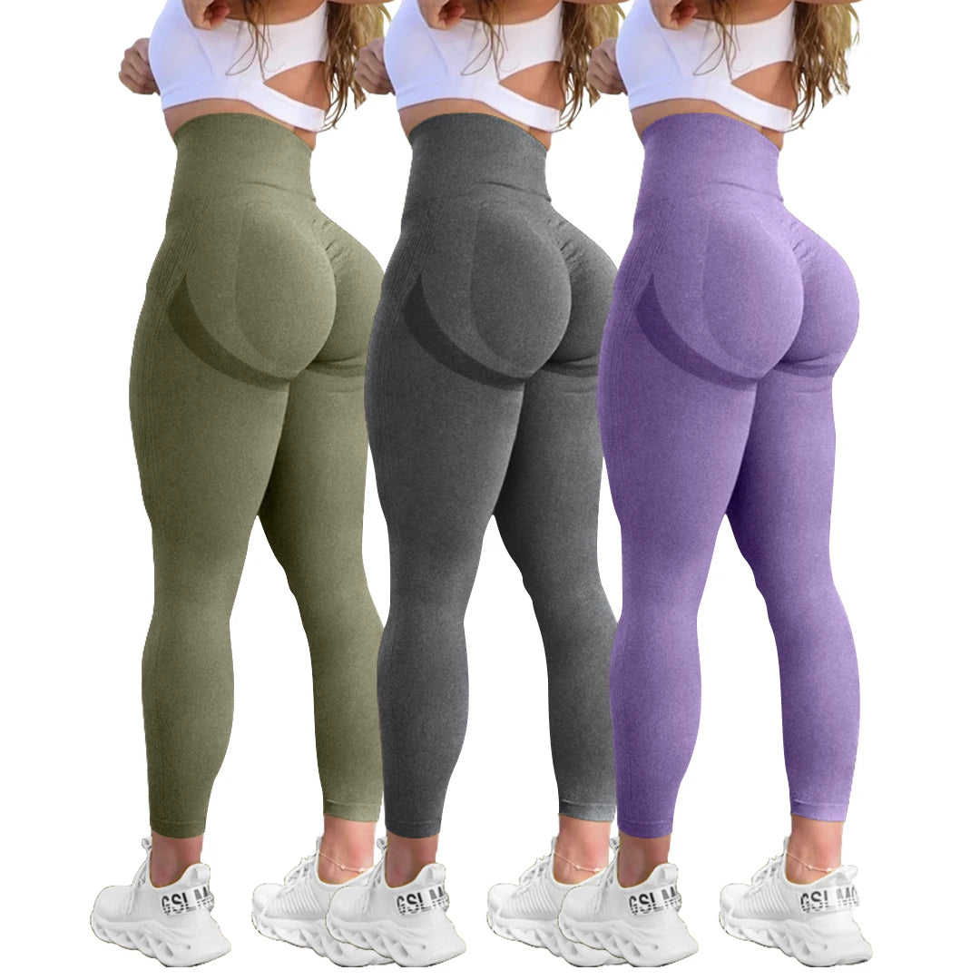 Women Butt Lifting Yoga Leggings Elastic Workout High Waist Tummy Control Ruched Booty Pants Seamless Gym Compression Tights